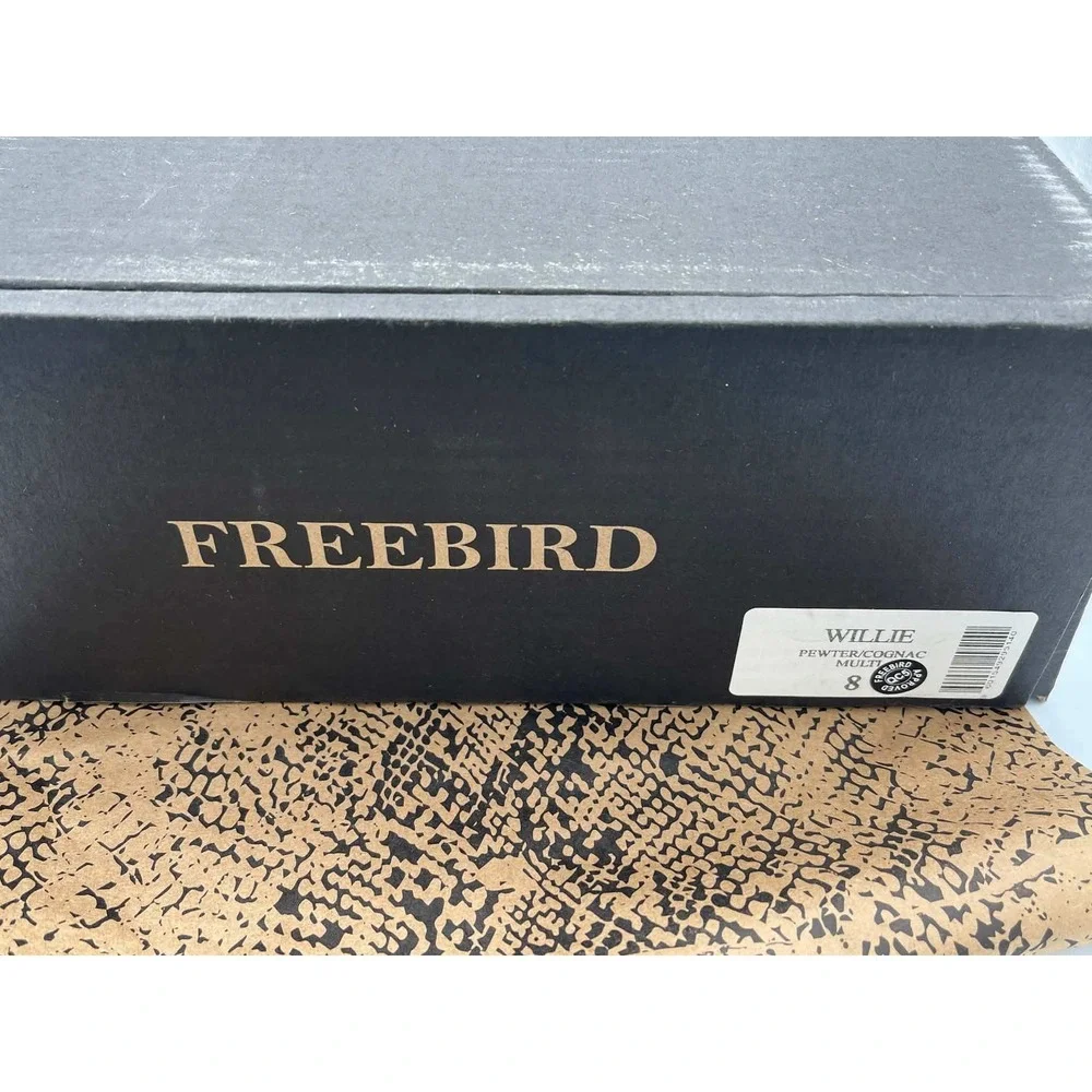Freebird Willie Pewter Cognac Leather Western Eagle Inlay Tall Boots Womens 8